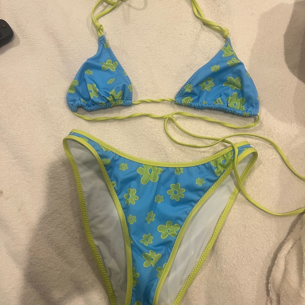 Heavy Manners Swim Floral Bikini Set - Blue and Green